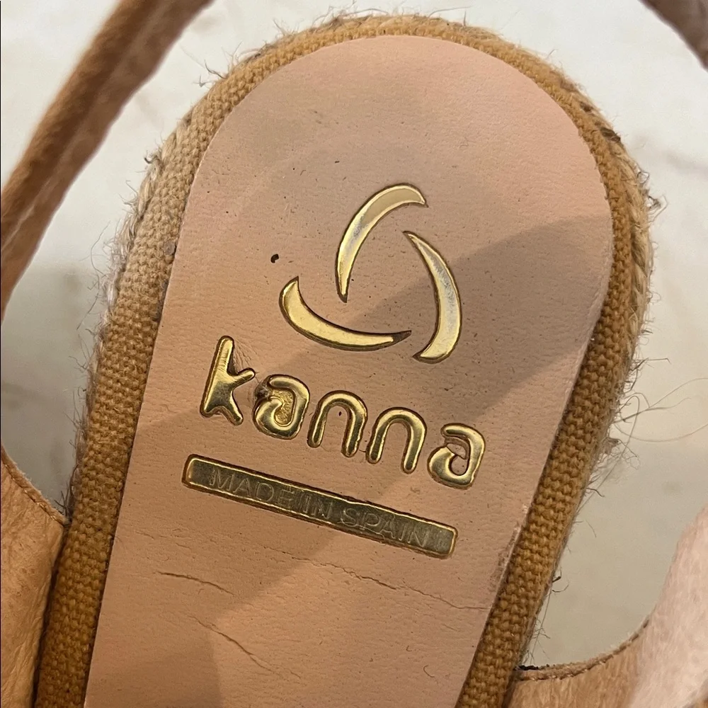 kanna Tan Suede Cutout Espadrille Wedge Sandals